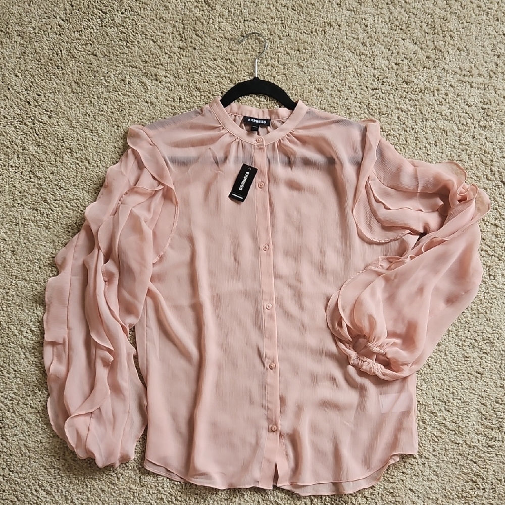 Express Light Pink Ruffle Sleeve Blouse